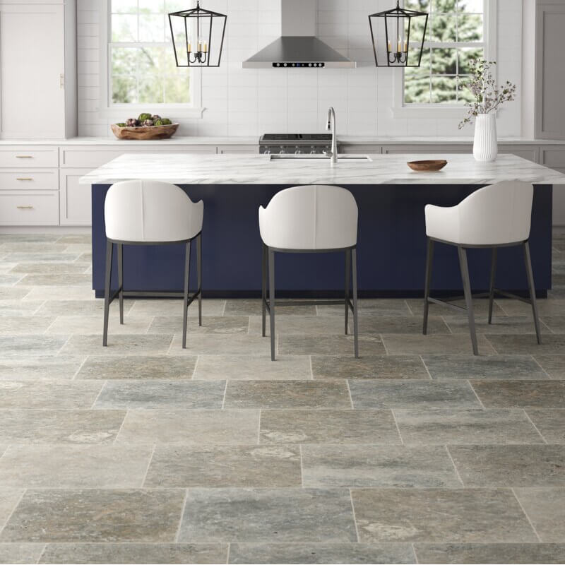 travertine natural stone flooring in kitchen