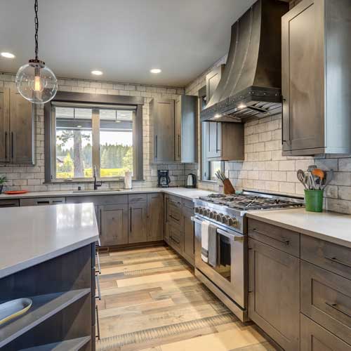 dark grout in rustic kitchen